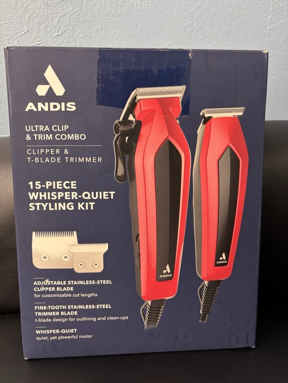 Andis Ultra Clip & Trim Combo Haircut Kit Clipper + T-Blade Red/Black. Open box